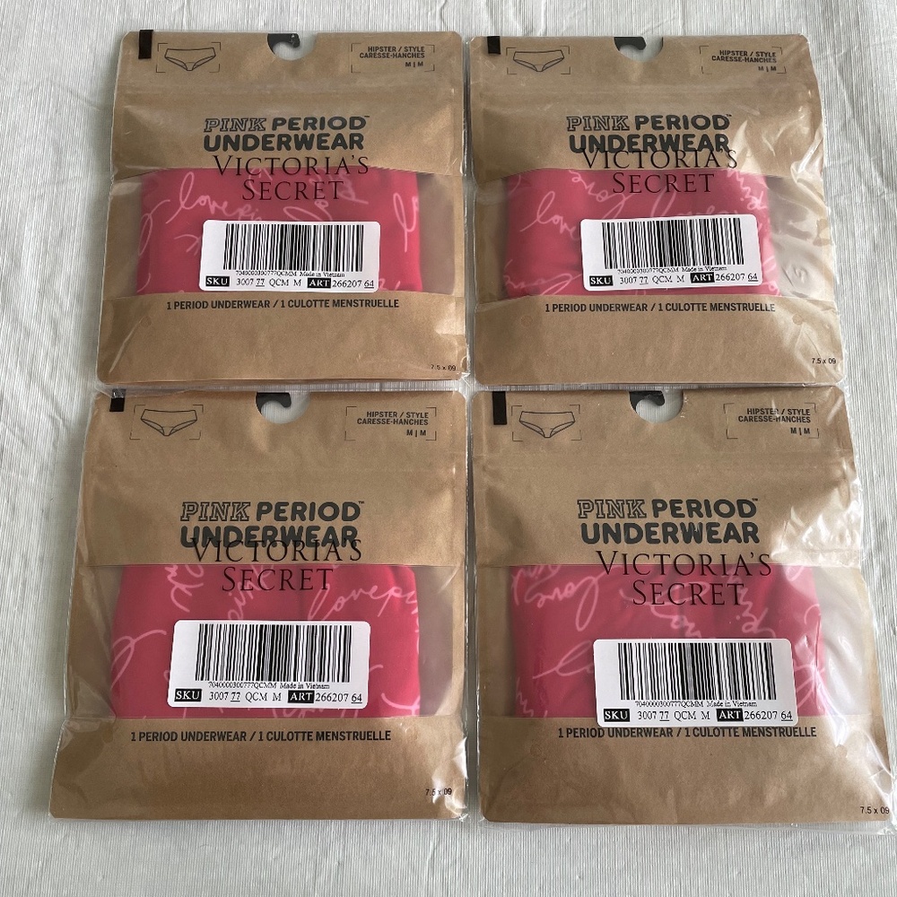 FOUR Period Panties HIPSTER BUNDLE of Four MEDIUM RED NWT PINK Victorias Secret